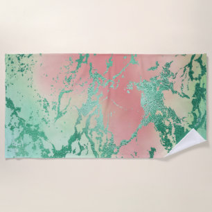 Cool Marble   Lovely Pastel Coral and Green Ombre Beach Towel
