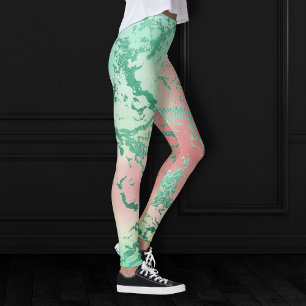 Cool Marble Lovely Pastel Coral and Green Ombre Leggings