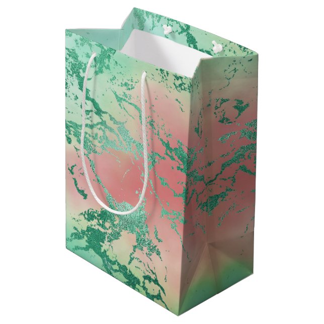 Cool Marble | Lovely Pastel Coral and Green Ombre Medium Gift Bag (Back Angled)