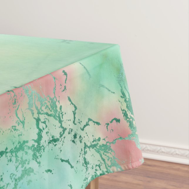 Cool Marble | Lovely Pastel Coral and Green Ombre Tablecloth (In Situ)