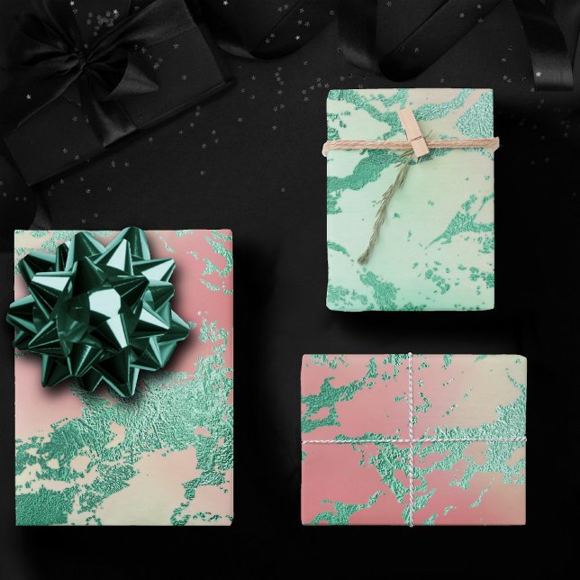 Cool Marble | Lovely Pastel Coral and Green Ombre Wrapping Paper Sheet (Creator Uploaded)