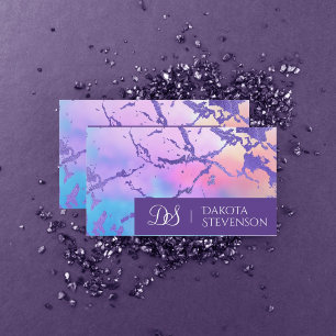 Cool Marble Pastel Purple Blue Pink Monogram Business Card