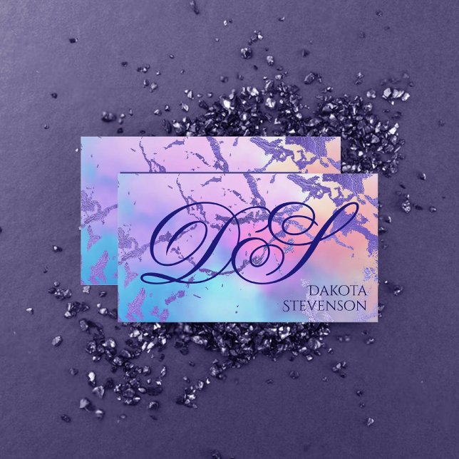 Cool Marble | Pastel Purple Blue Pink Monogram Business Card (Creator Uploaded)