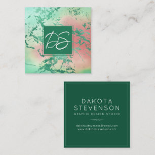 Cool Marble Pastel Purple Blue Pink Monogram Square Business Card
