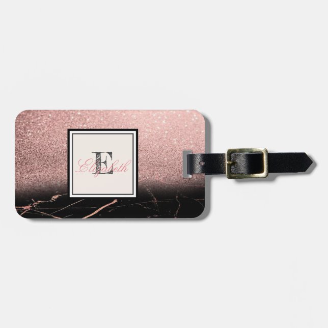 Cool Marble Texture,Glitter  Monogram-Personalised Luggage Tag (Front Horizontal)
