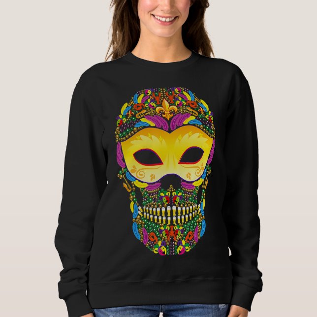 Cool Mardi Gras Skull Jester Hat Masked Beads 7 Sweatshirt (Front)