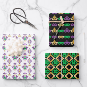 cool mardi gras tiled party wrapping paper sheet