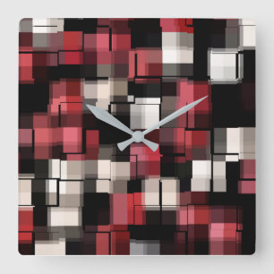 COOL Maroon Black White Abstract Pattern Square Wall Clock