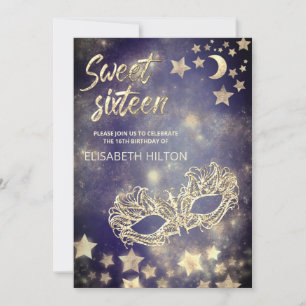 Cool Masquerade moon & stars  sweet sixteen  Invitation