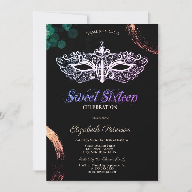 Cool Masquerade Sweet 16 Invitation (Front)