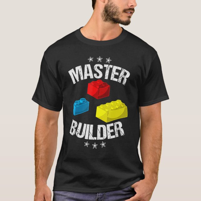 Cool Master Builder Funny Building Blocks Men Wome T-Shirt (Front)