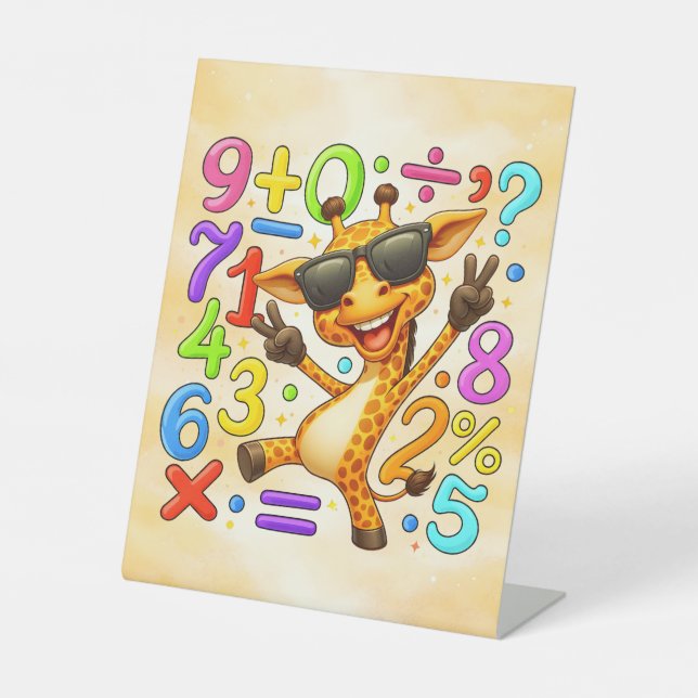 Cool Maths Giraffe Numbers Desk Art for Kids Pedestal Sign (Front)