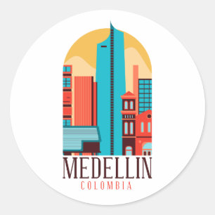 Cool Medellin Colombia Vintage Cityscape Classic Round Sticker