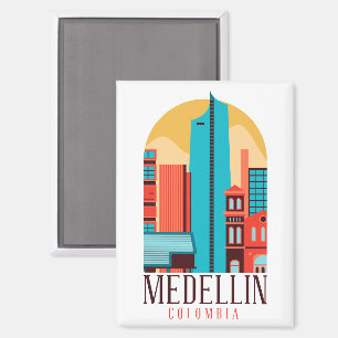 Cool Medellin Colombia Vintage Cityscape   Magnet