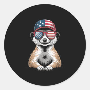 Cool Meerkat Usa Flag Sungles Independence 4th Of Classic Round Sticker