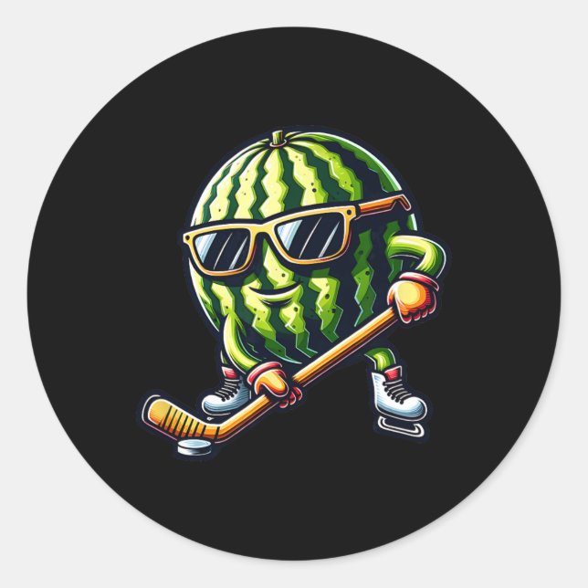 Cool Melon Ice Hockey Fun  Classic Round Sticker (Front)