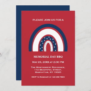 Cool Memorial Day BBQ Party Red White Blue Rainbow Invitation