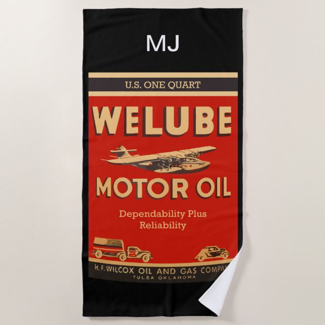 Cool Mens Retro Automotive Theme Beach Towel (Front)