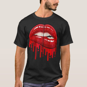Cool Men'S Women'S Bold Red Biting Lips Graphic T-Shirt