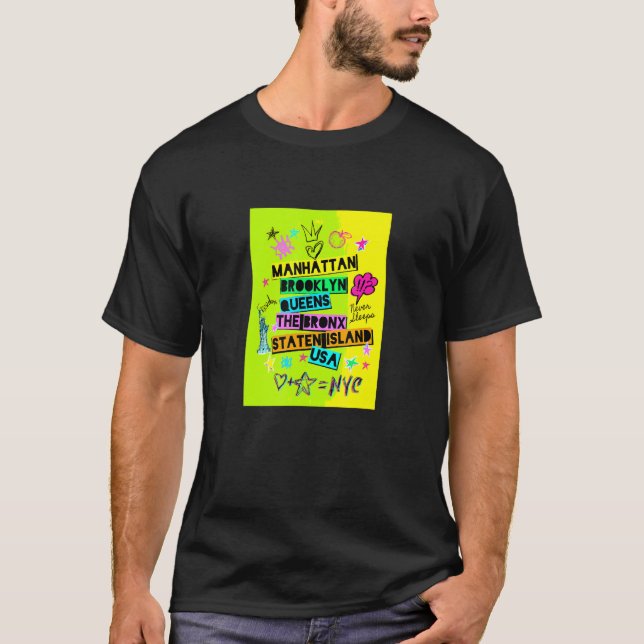 Cool Men's Women's Colourful New York City 5 Avenu T-Shirt (Front)