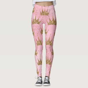 cool mermaid glitter chic pink gold tiara pattern leggings