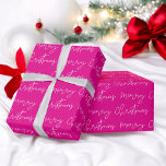 Cool Merry Christmas script font  pink pattern Wrapping Paper<br><div class="desc">Merry Christmas script typography white on hot neon pink pattern,  all the colors are editable, </div>