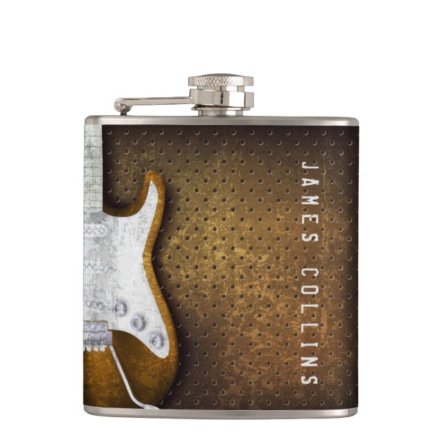 Cool Metal Grunge Electric Guitar Personalised Hip Flask (Front)