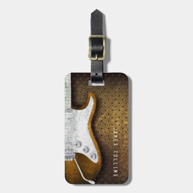 Cool Metal Grunge Electric Guitar Personalised Luggage Tag (Front Vertical)