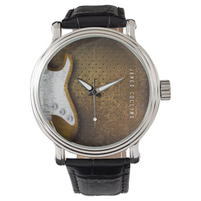 Cool Metal Grunge Electric Guitar Personalised Watch (Front)