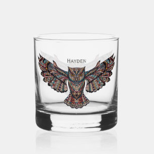 Cool Metalised Owl Art Personalised Whiskey Glass