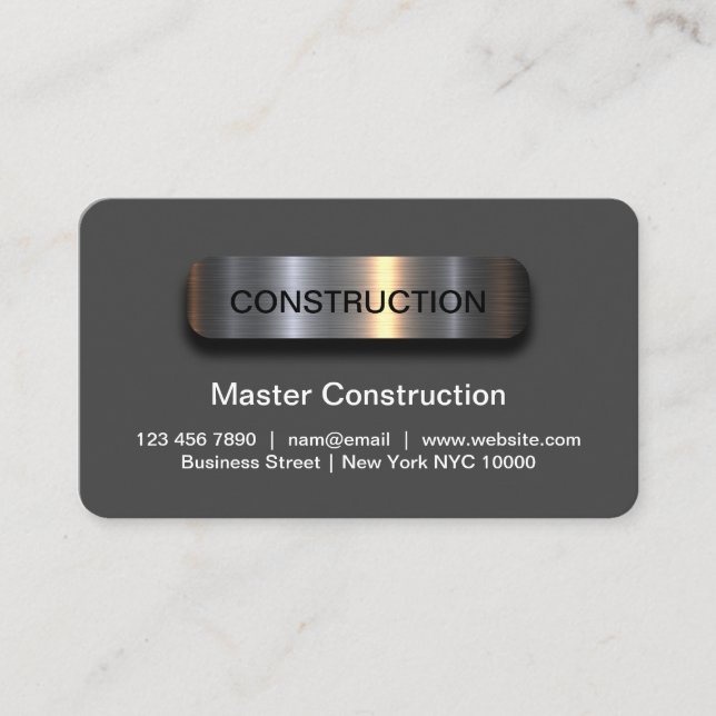 Cool Metallic Look Construction Business Cards (Front)