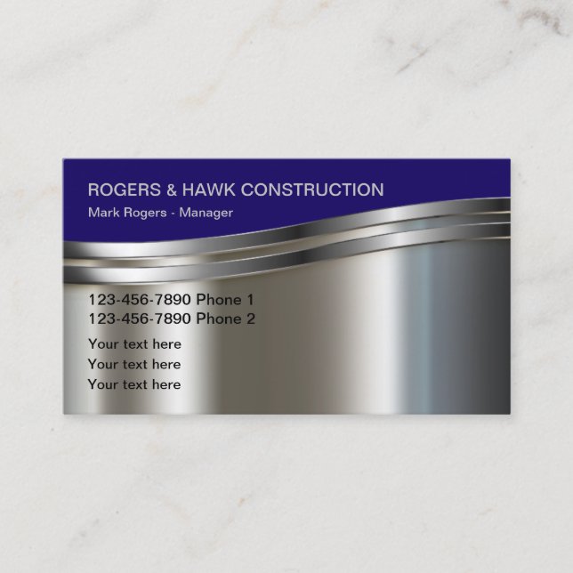 Cool Metallic Looking Construction Business Cards (Front)