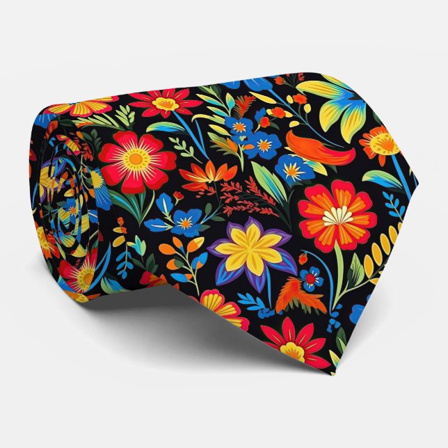 Cool Mexican fiesta flower tiled pattern  Tie (Rolled)
