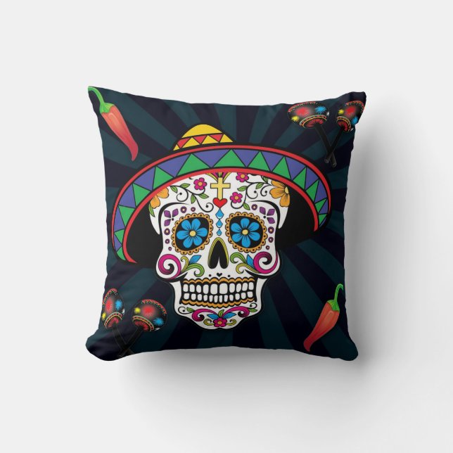 Cool Mexican Sugar Skull Pillow (Front)