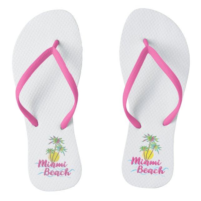 Cool Miami Beach Florida, Palm White Flip Flops (Footbed)