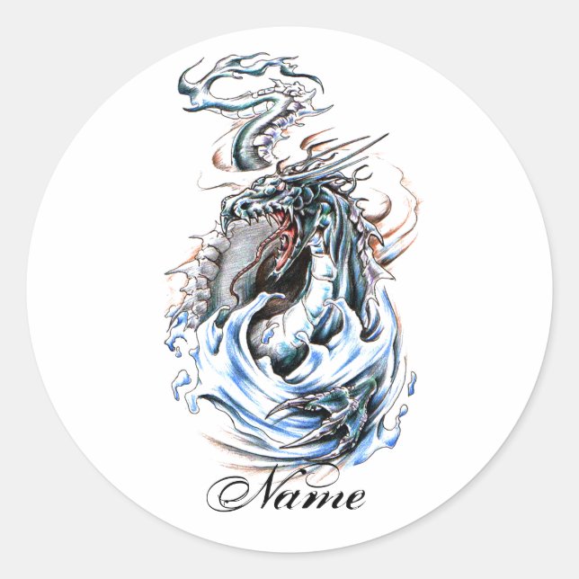 Cool Middle Age Water Green Dragon tattoo Classic Round Sticker (Front)