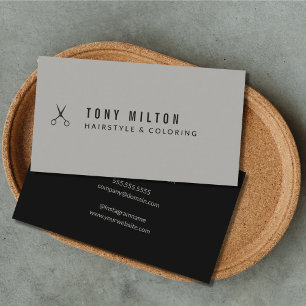 Cool Minimal Grey Black Scissors Hairstylist Business Card