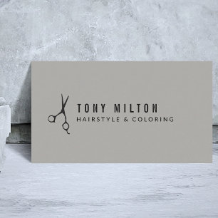 Cool Minimal Grey Black Scissors Hairstylist Business Card