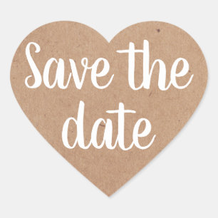 Cool Minimal Printed Kraft White Save the Date Heart Sticker