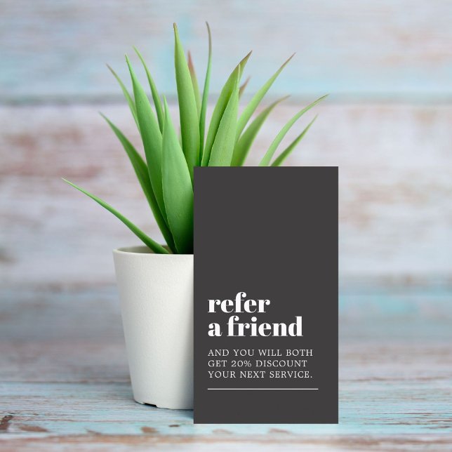 Cool Minimalist Dark Grey White Bold Beauty Salon Referral Card (Creator Uploaded)