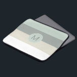 Cool Minimalist Stripes Pattern with Your Monogram Laptop Sleeve<br><div class="desc">A cool and calming colour palette of dusty blue,  medium grey,  fawn grey and white add minimalist appeal to this computer sleeve. A matching blue round frame surrounds your desired monogram or other text. Edit the sample monogram shown with your initial or other text.</div>