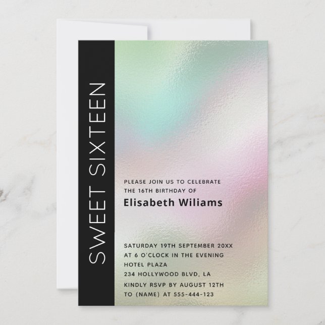 Cool Minimalist typography holographic sweet 16 Invitation (Front)