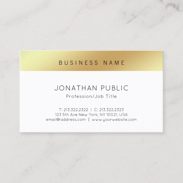 Cool Minimalistic Modern Sleek Gold Plain Trendy Business Card (Front)