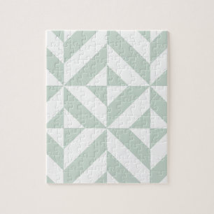 Cool Mint Geometric Deco Cube Pattern Jigsaw Puzzle