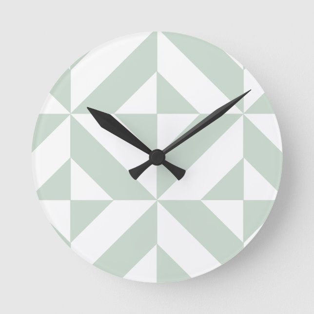 Cool Mint Geometric Deco Cube Pattern Round Clock (Front)