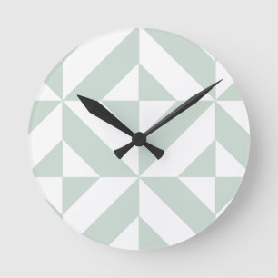 Cool Mint Geometric Deco Cube Pattern Round Clock