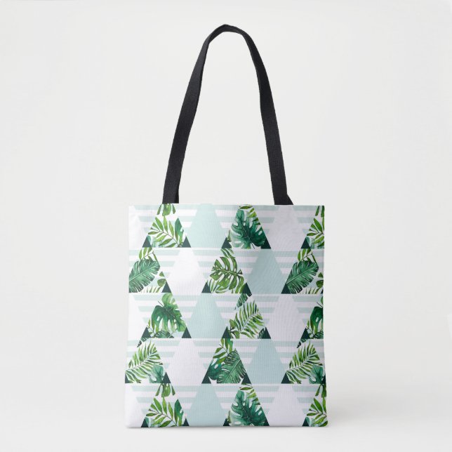 Cool Mint Green Tropical Triangles Pattern Tote Bag (Front)