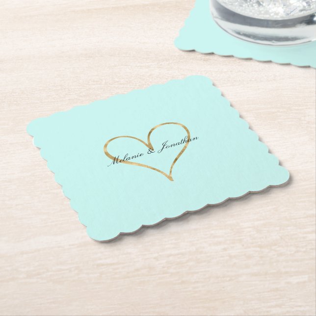 Cool Mint Heart of Gold Paper Coaster (Angled)