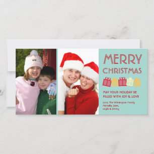 Cool mint merry Christmas fun dancing gift boxes Holiday Card