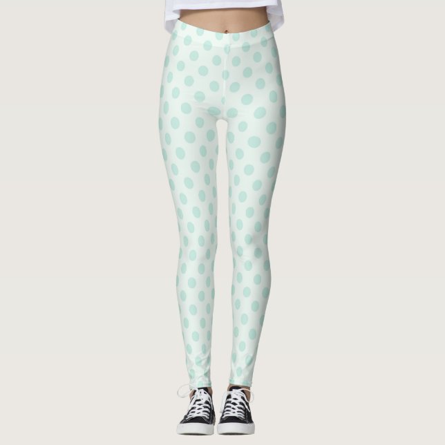 Cool Mint Polka Dots  Leggings (Front)